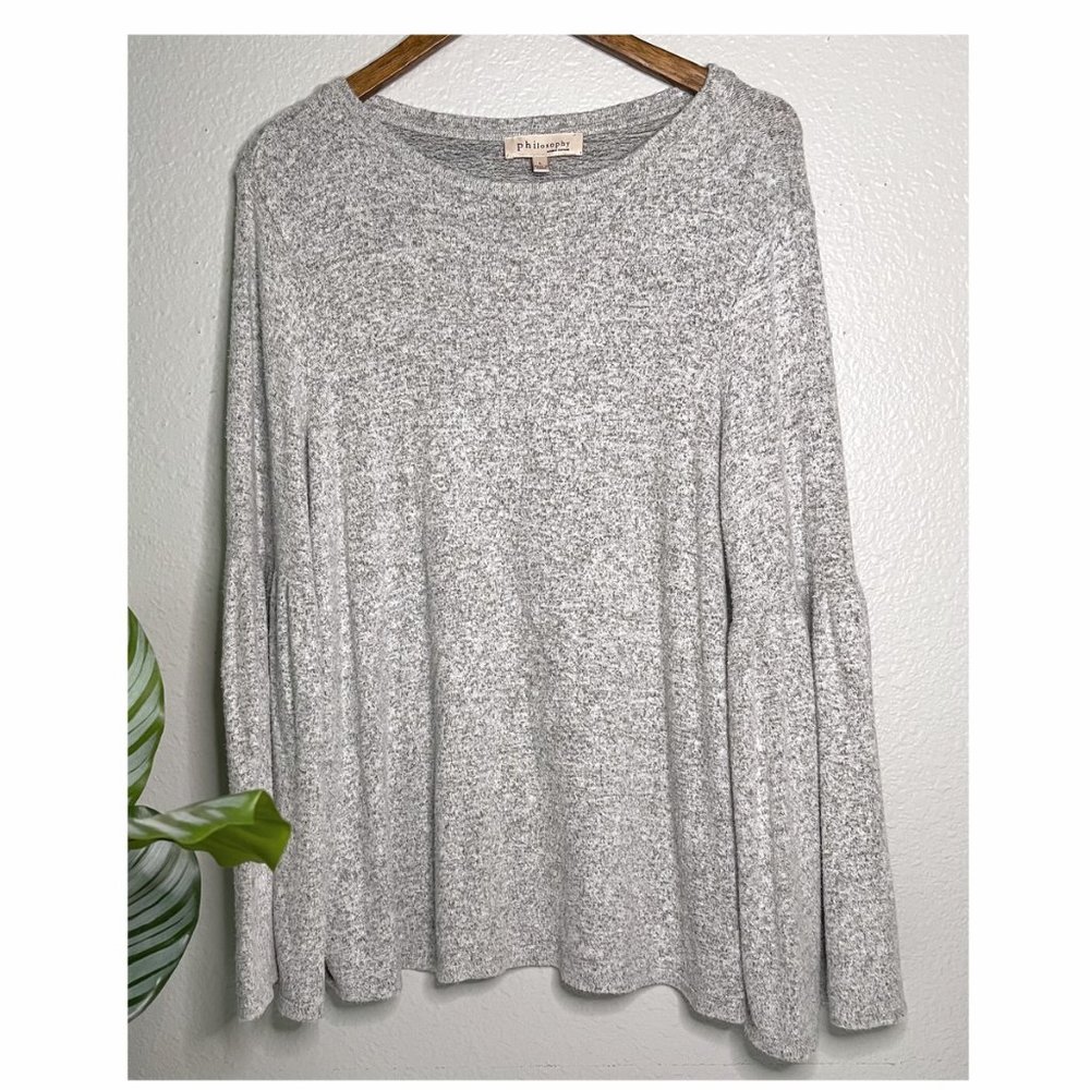 Philosophy Gray Bell Sleeve Long Sleeve Blouse